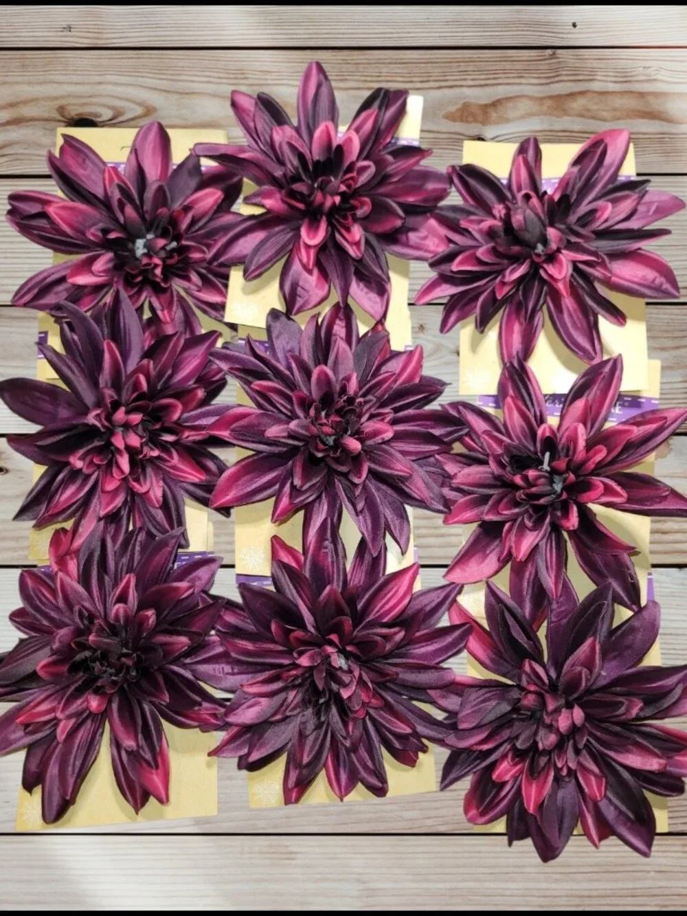 Lot of 9 - Fabric DAHLIA Flowers with Clips - For Crafting - Decoration - 5 Inch